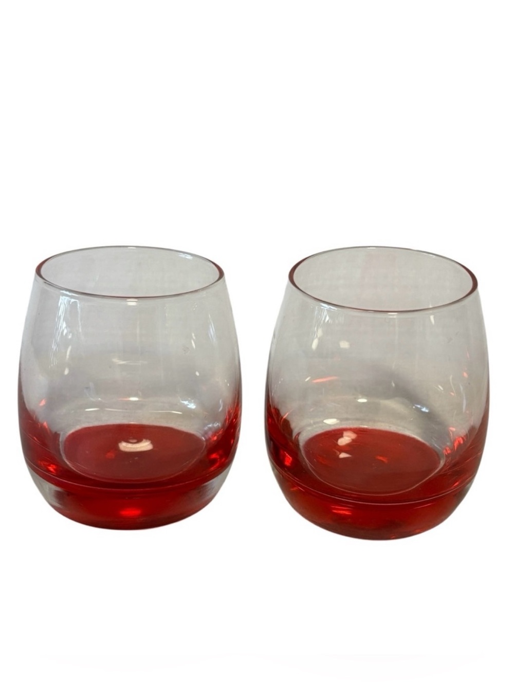VTG Roly Poly Flashed Red Bottom No Spill Whiskey Bourbon or Wine Glass Set OF 2